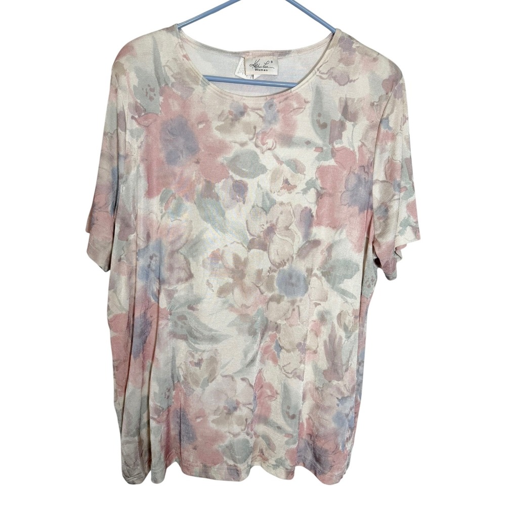 Kathie Lee Woman 18/20 Pink Floral Short Sleeve Crewneck Top Pastel Cottagecore